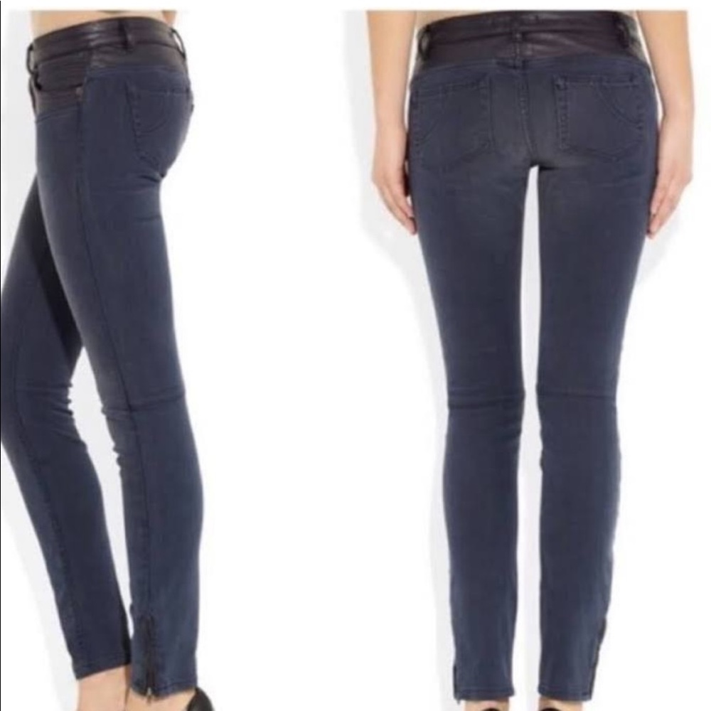 Maje moto leather black denim zip skinny jeans